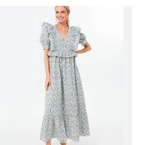 Floral Ruffle Maxi Dress in Light Blue